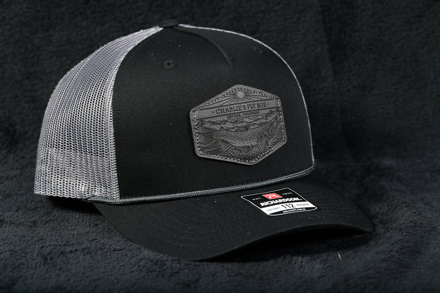 CFB Underwood Leather Patch Trucker Rope Hat, Black/Gray