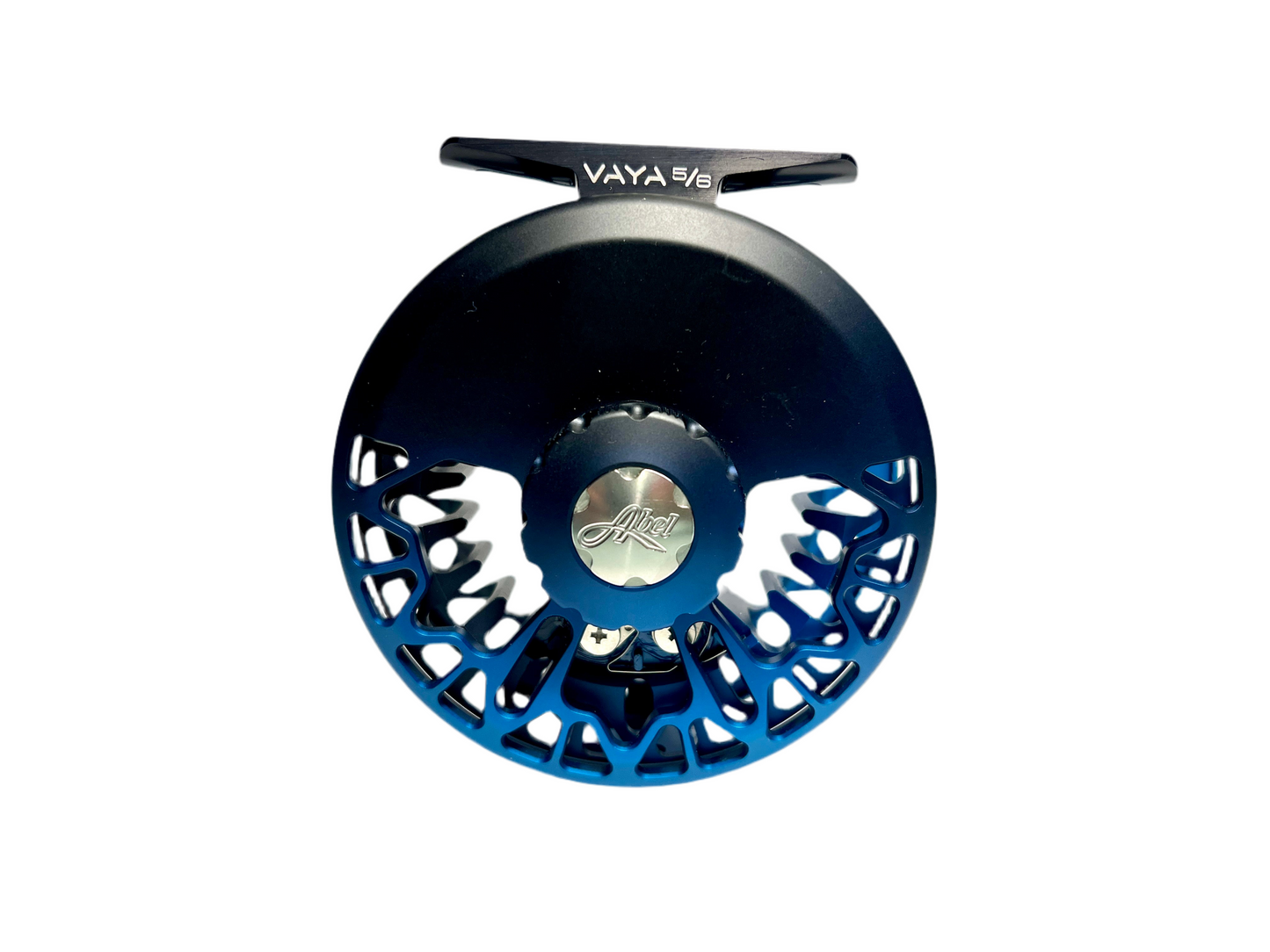 Abel Vaya 5/6 Reel, Satin Black/Blue Fade with Matching Drag Knob and Ebony Wood Handle