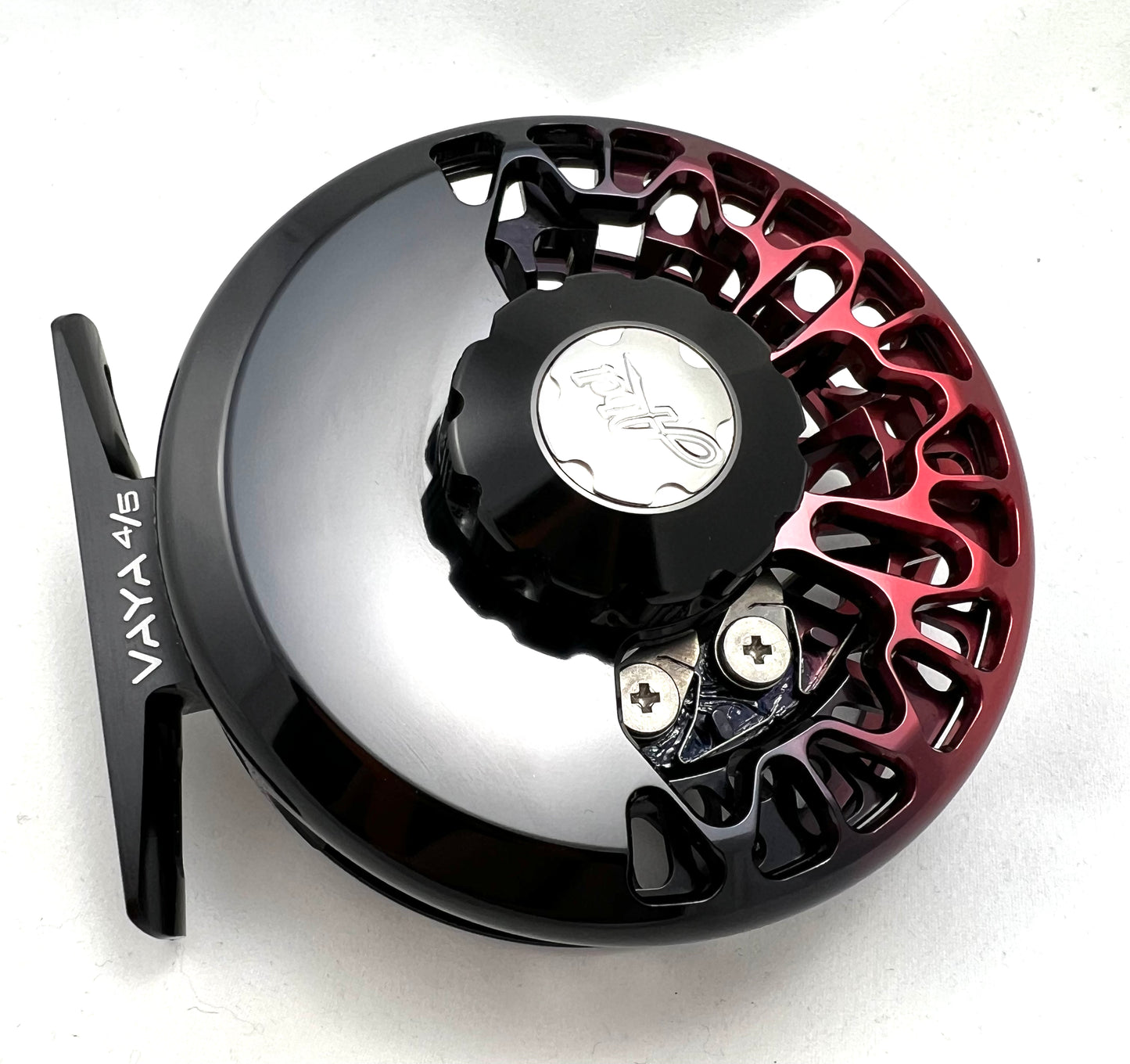 Abel Vaya 4/5 Reel, Black-Red Fade with Black Metal Handle