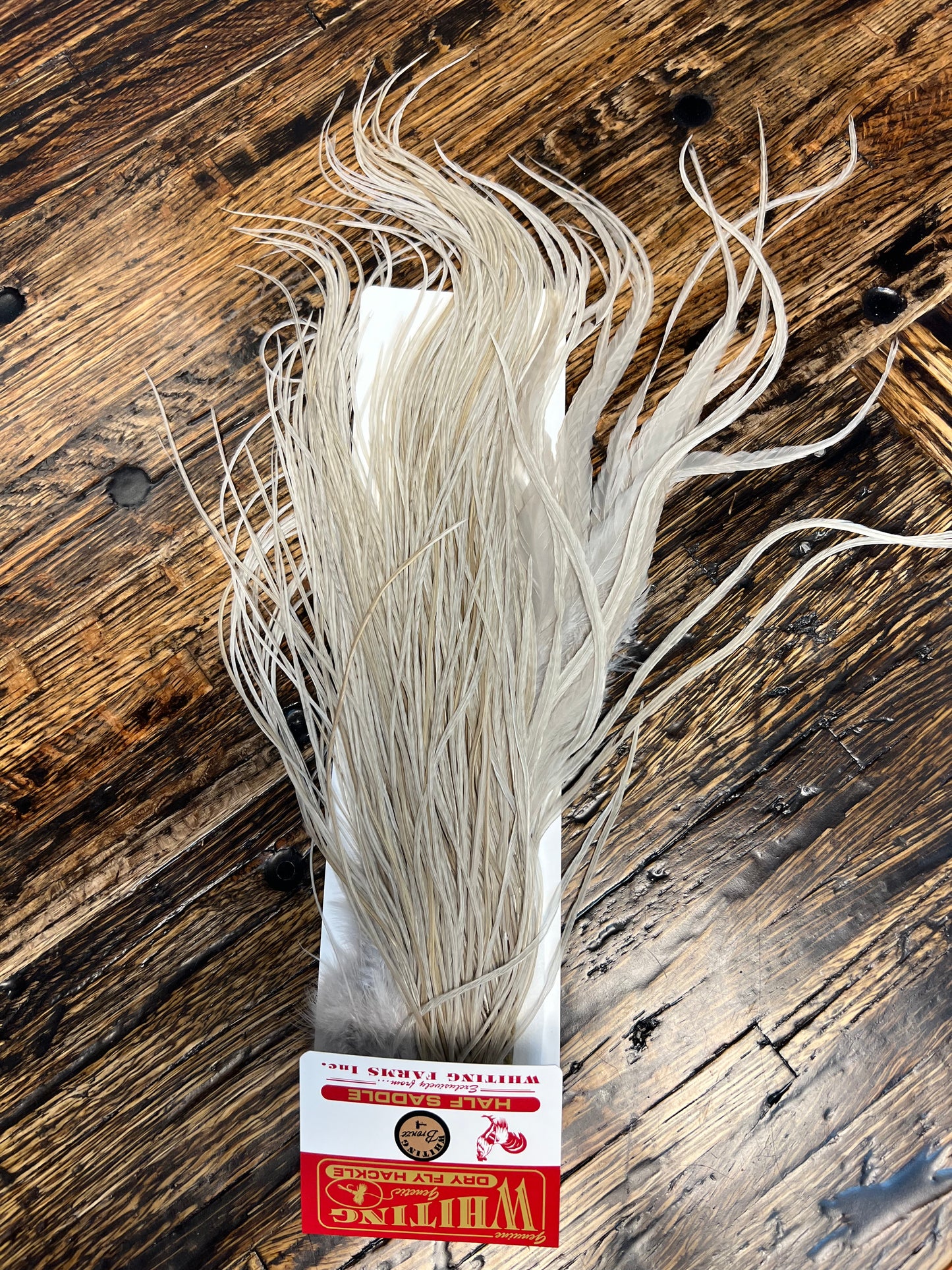 Whiting Bronze Grade Half Midge Saddle, White Dyed Light Dun