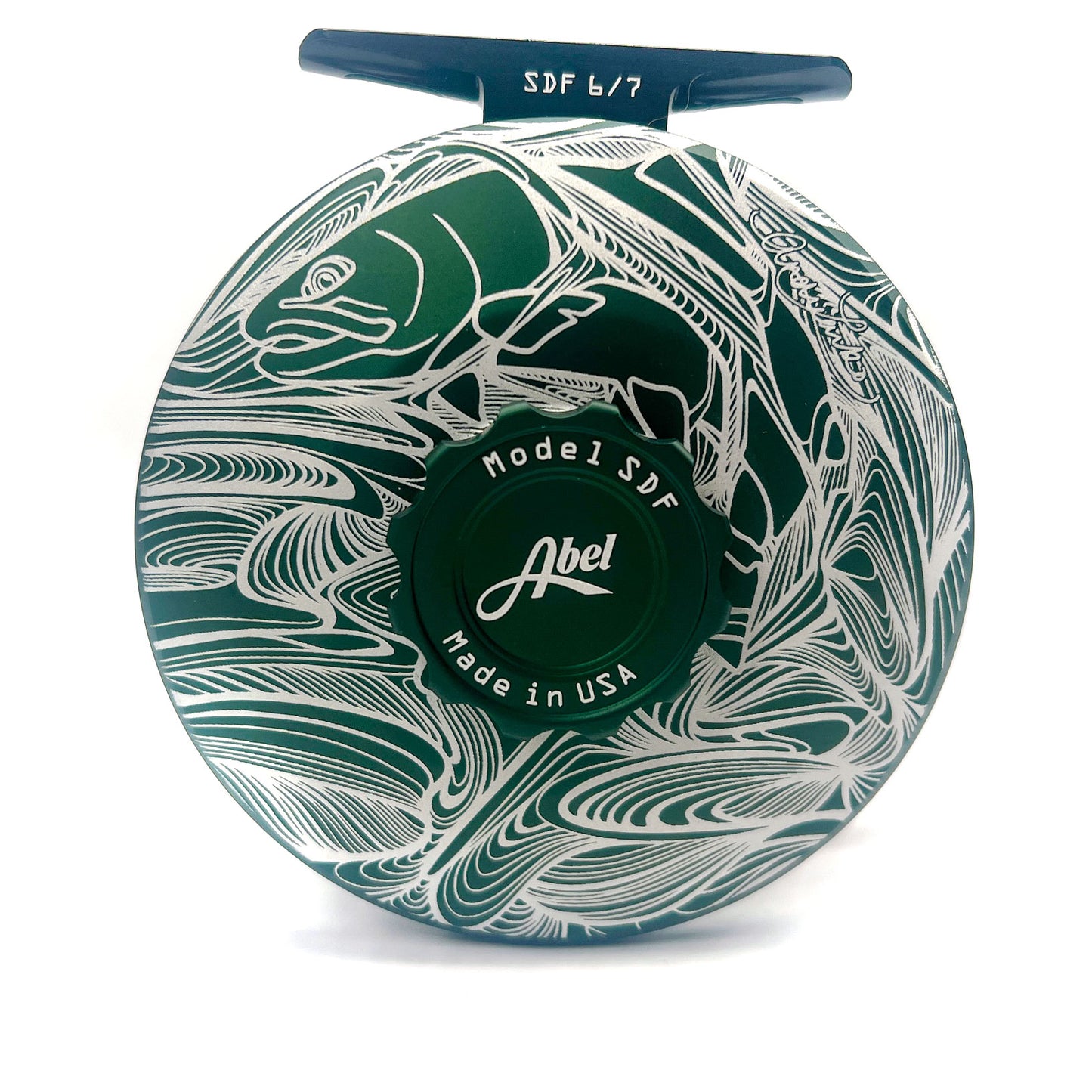 Abel SDF 6/7 Solid Satin Deep Green with Larko Trout Engraving
