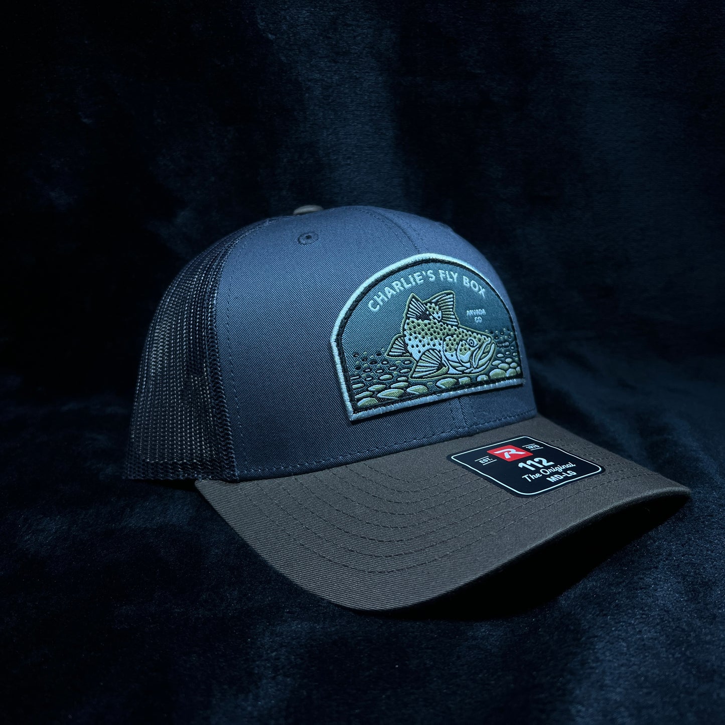 CFB Trucker Hat Grey & Olive W/ Trout Patch