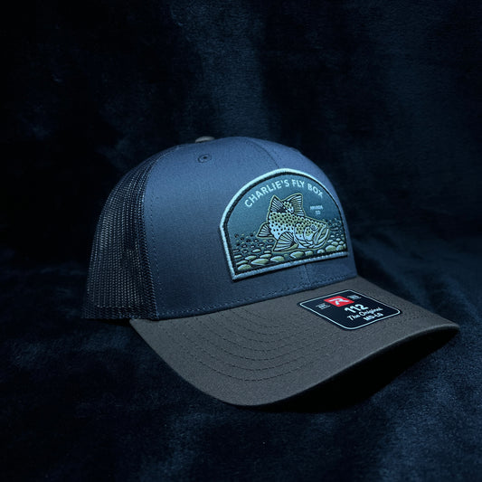 CFB Trucker Hat Grey & Olive W/ Trout Patch