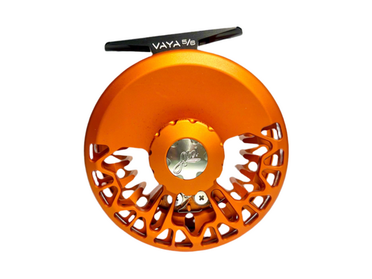 Abel Vaya 5/6 Reel, Satin Orange with Matching Drag Knob and Walnut Wood Handle