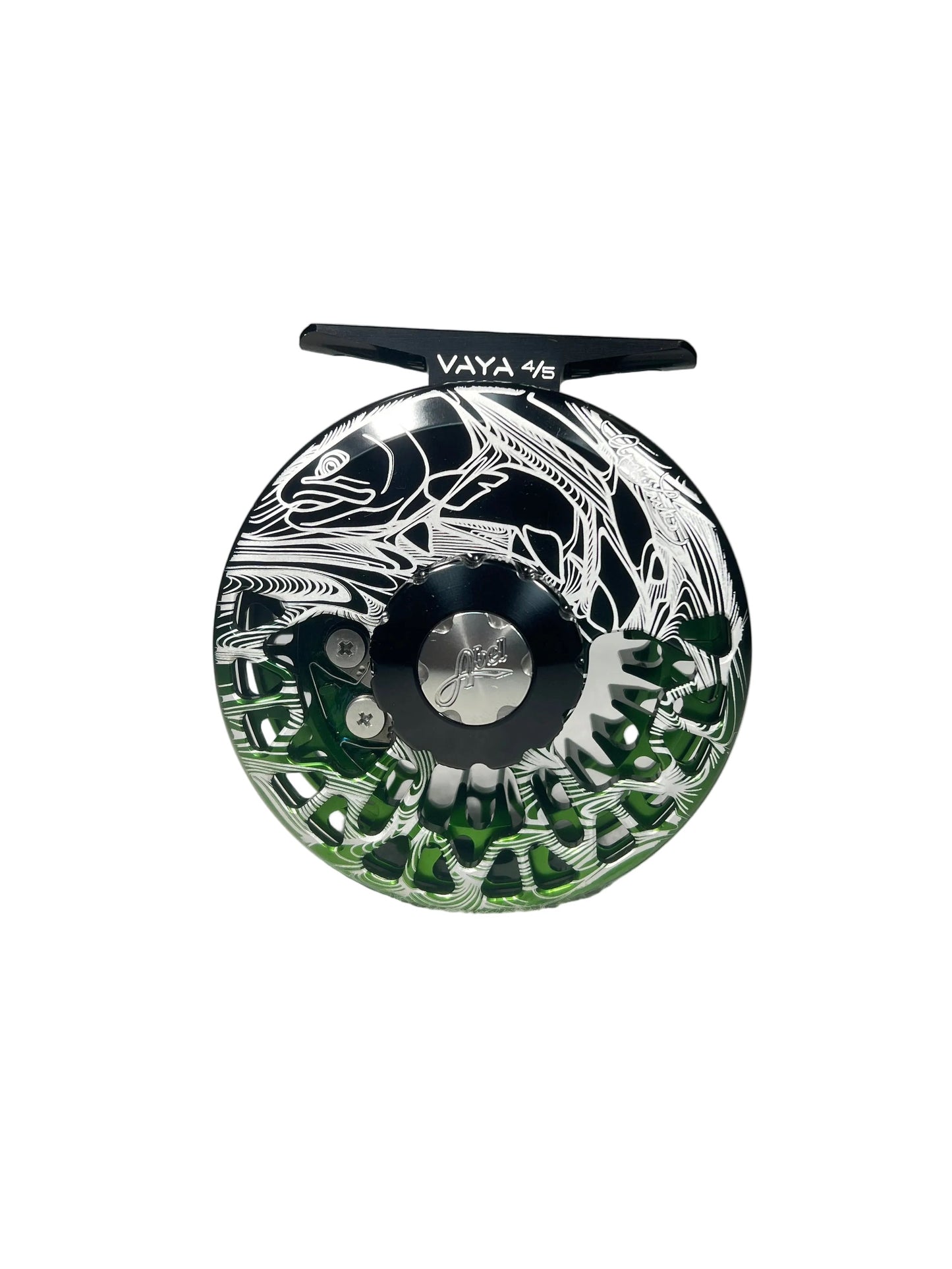 abel vaya 4 5 black green fade larko trout engraving w black drag knob black metal handle