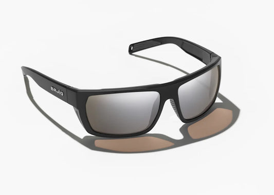 Bajio Palometa Polarized Sunglasses, Matte Black Frame w/ Silver Mirror Glass Lens