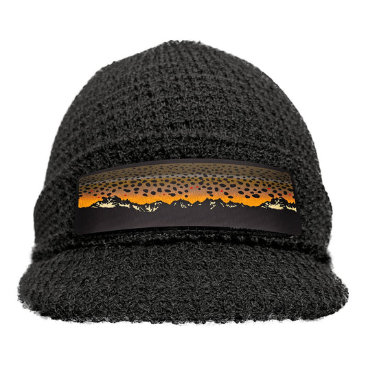 RepYourWater Knit Hat, Brimmed, Brown Trout/Mountains