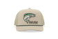 Beige trucker cap with embroidered fish design and 'Bajio' text on a white background