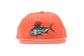 Coral cap with Roosterfish design on a white background