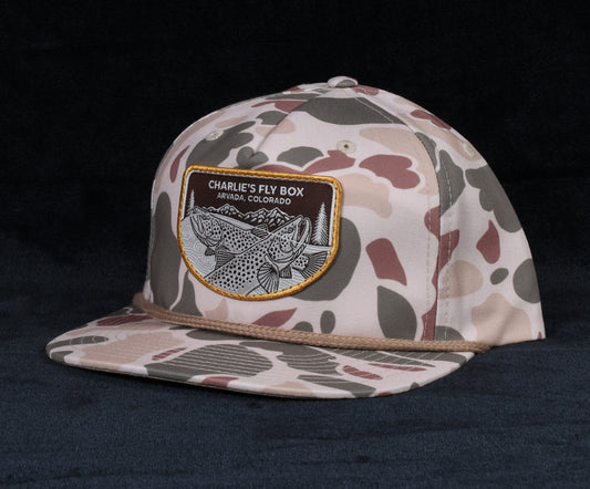 CFB Flat Bill Rope Trucker Hat, Tan Camo with Underwood Logo