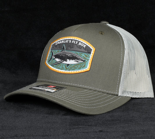 CFB Trucker Hat, Olive with Great White Shark Logo