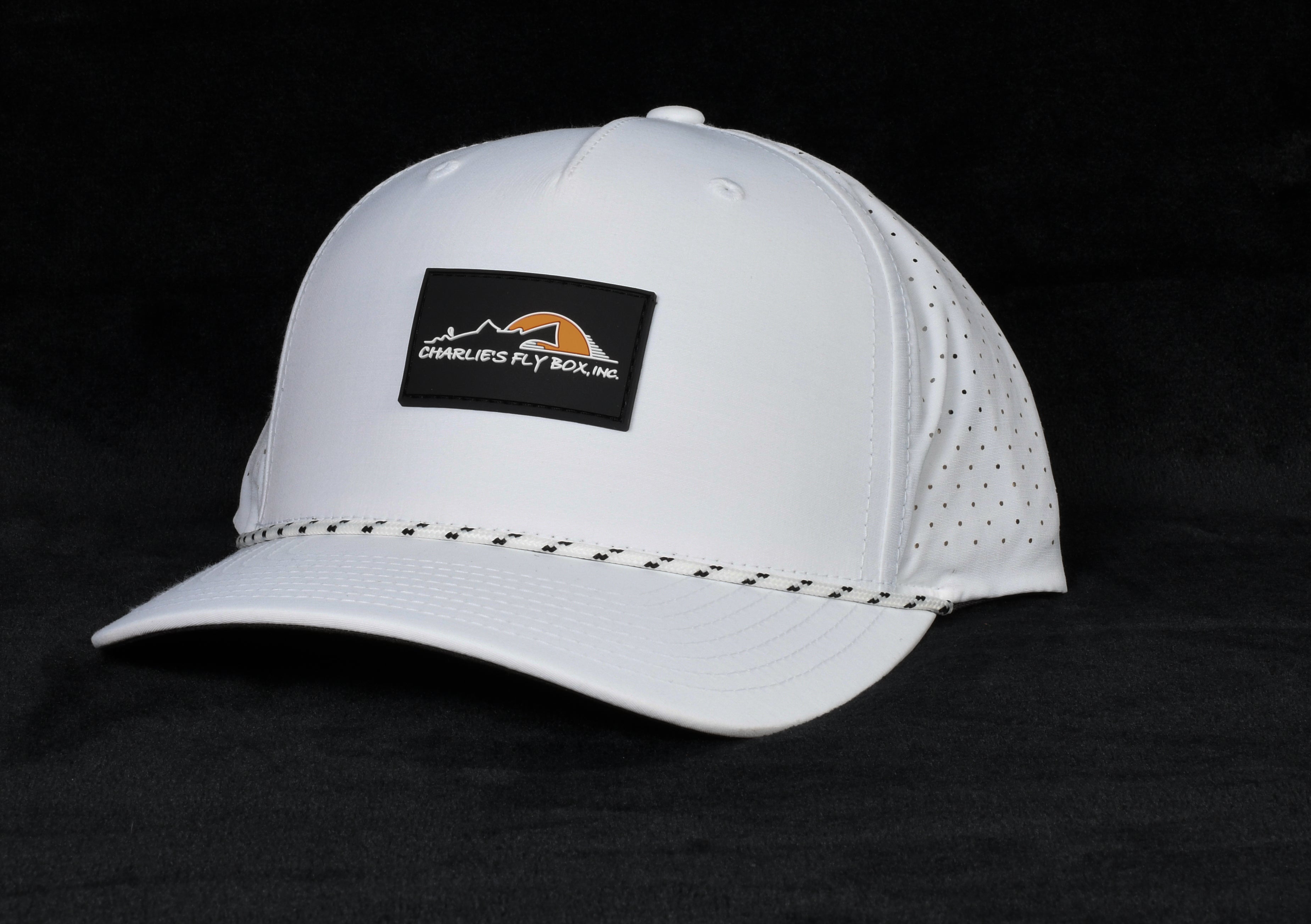 CFB Tech Perf Rope Hat, White with Rubber Patch Logo – charliesflybox