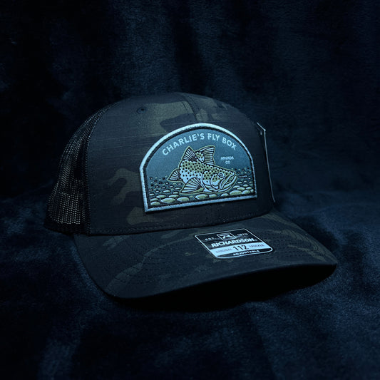 CFB Trucker Hat Black Camo Trout Patch
