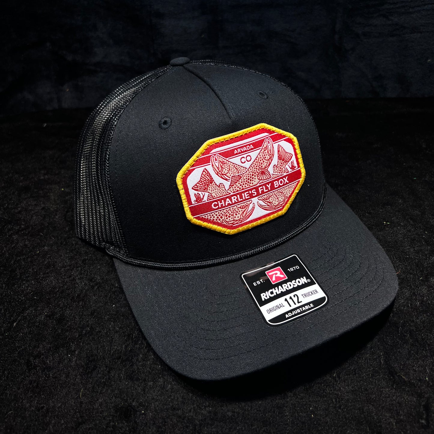 CFB Rope Trucker Hat, Black with Underwood Trout Logo Patch