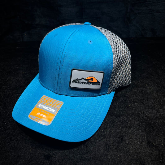 CFB Active Trucker Hat with Off-Center Rubber Patch, Blue/Gray