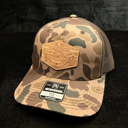 CFB Trucker Hat, Camo/Brown with Leather Underwood Logo Patch