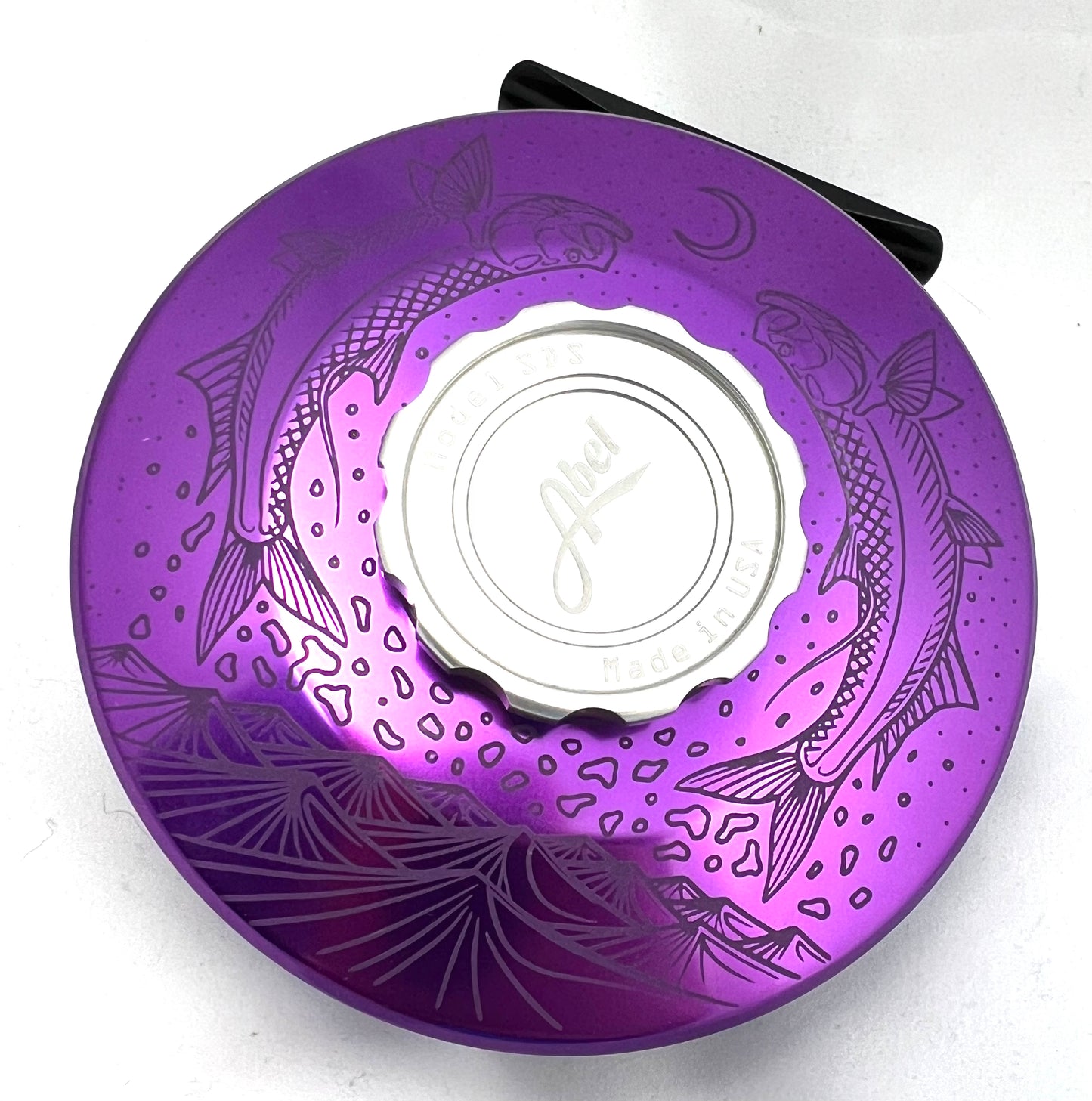 Abel SDS 9/10-Solid, Purple Finish, Moondance Engraving w/ Platinum Drag Knob