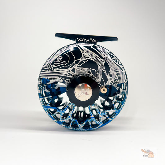 Abel Vaya 5/6 Black Blue Fade Larko Trout Engraving W/ Black Drag Knob & Black Metal Handle