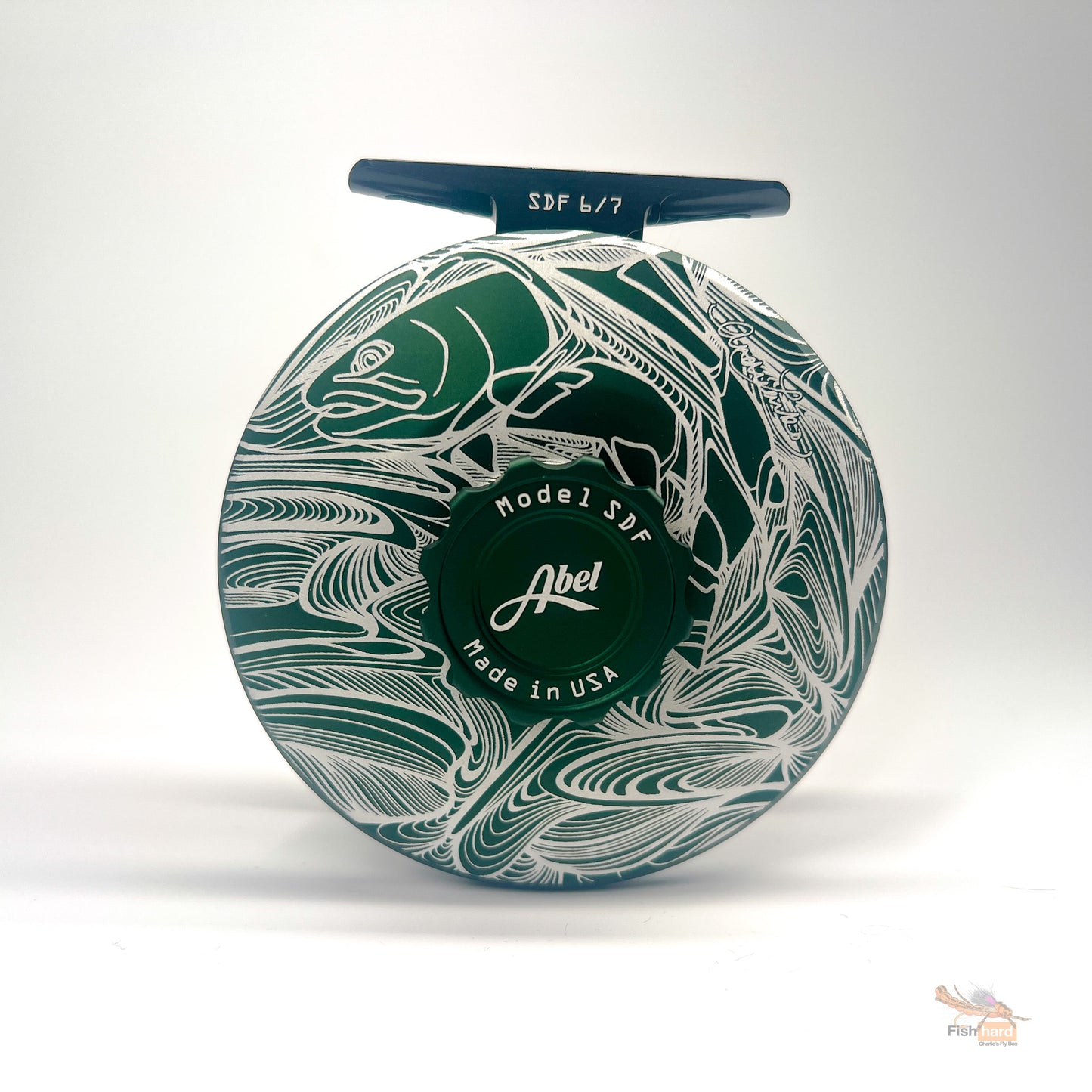 Abel SDF 6/7 Solid Satin Deep Green with Larko Trout Engraving