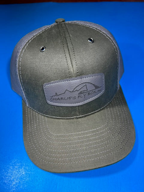 CFB Trucker Hat, Olive/Gray with Gray Leather Patch