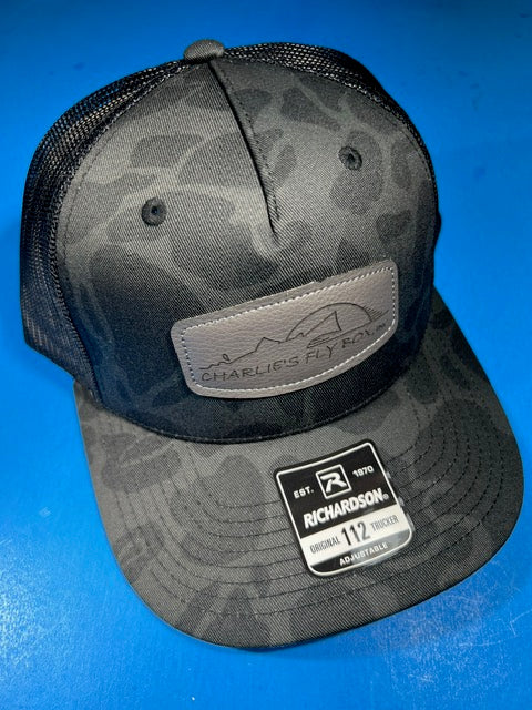 CFB Black & Gray Camo Trucker with Gray Leather Patch, Og Logo