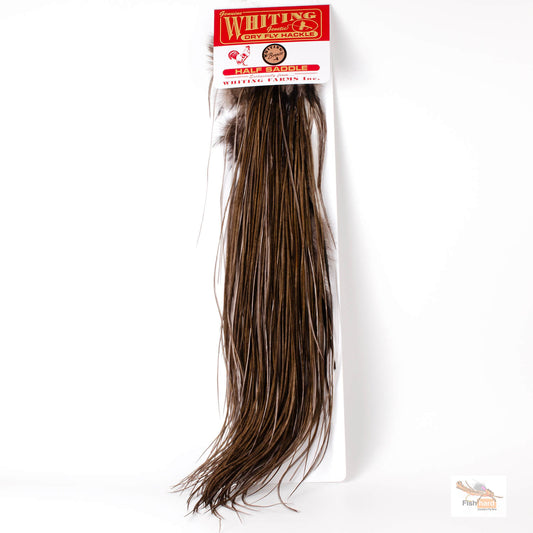 Whiting Bronze Grade Midge Half Saddle, White dyed Dark Dun