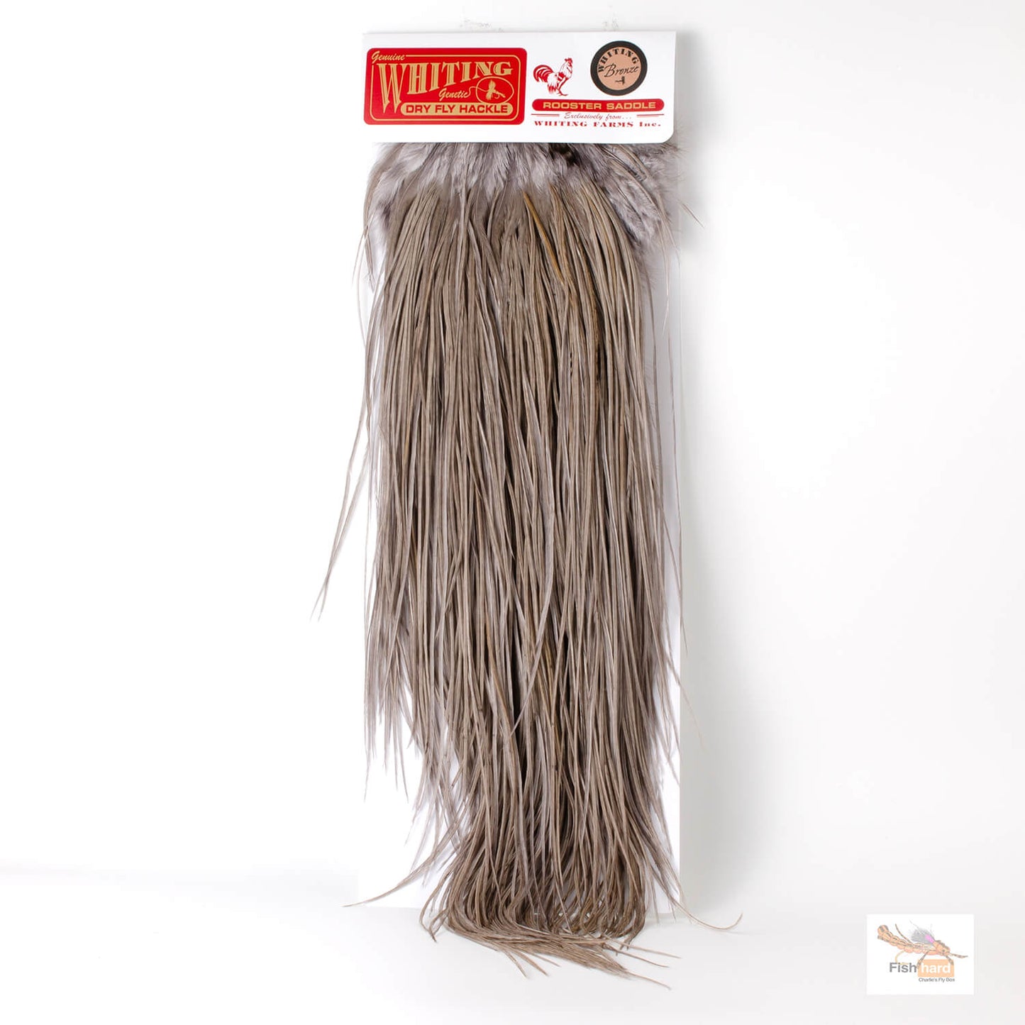 Whiting Bronze Grade Midge Rooster Saddle, White dyed Medium Dun