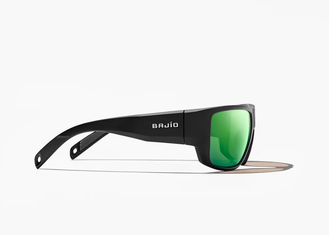 Bajio Piedra Polarized Sunglasses Black Matte Frame w/ Green Mirror Glass Lens