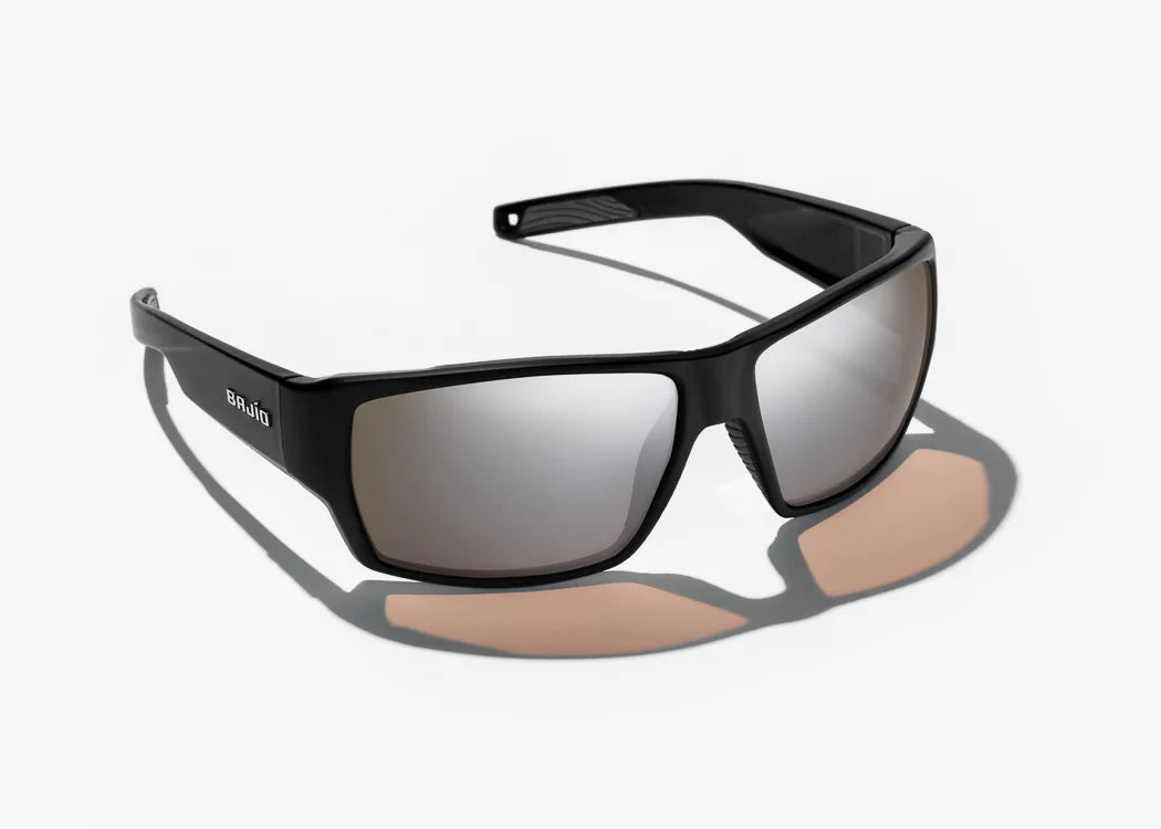 Bajio Vega Polarized Sunglasses Matte Black Frame with Silver Mirror Glass Lens