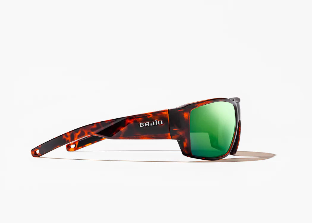 Bajio Vega Polarized Sunglasses, Brown Tortoise Matte Frame w/ Green Mirror Glass Lens