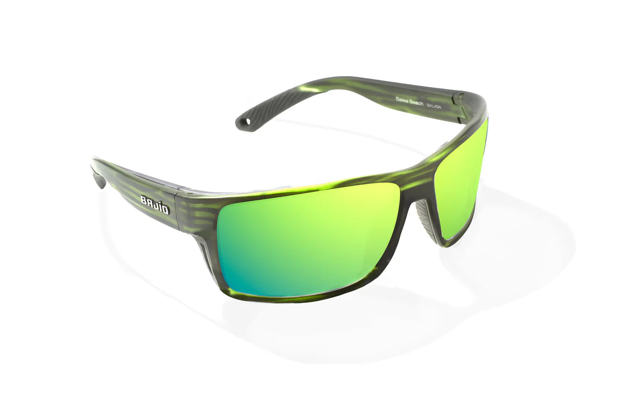 Bajio Bales Beach Green Stripe Matte Frame w/ Green Mirror Polarized Lens