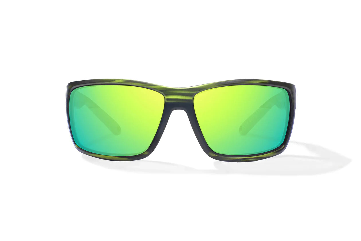 Bajio Bales Beach Green Stripe Matte Frame w/ Green Mirror Polarized Lens