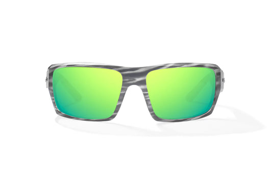 Bajio Nato Polarized Sunglasses, Matte Gray Stripe Frame, Polycarbonate Green Mirror Polarized Lens