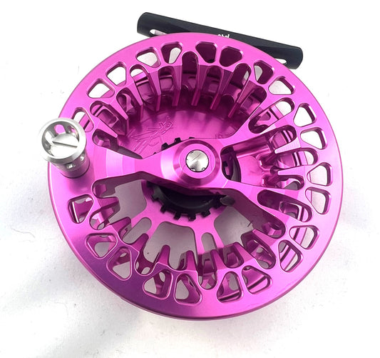 Abel Vaya 5/6 Reel, Pink with Silver Aluminum Handle and Pink Drag Knob